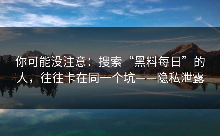 你可能没注意：搜索“黑料每日”的人，往往卡在同一个坑——隐私泄露